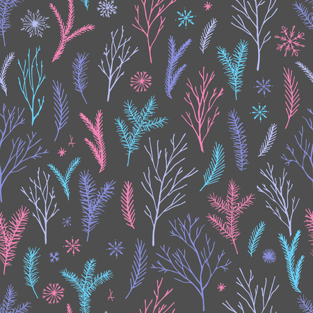 Vector hand drawn floral seamless pattern and backdrop. Elegant plant background. Intricate modern fall and winter flower illustration set.のイラスト素材