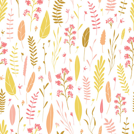 Vector hand drawn floral seamless pattern and backdrop. Elegant plant background. Intricate modern summer and spring flower illustration set.のイラスト素材