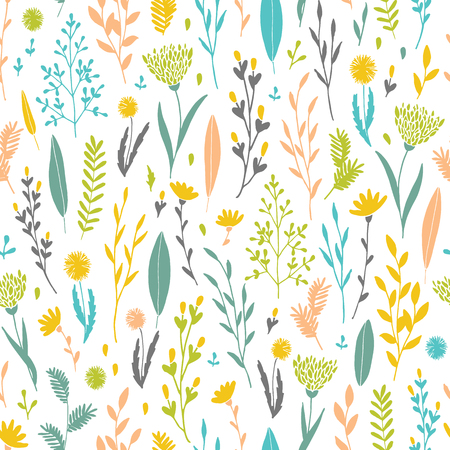 Vector hand drawn floral seamless pattern and backdrop. Elegant plant background. Intricate modern summer and spring flower illustration set.のイラスト素材