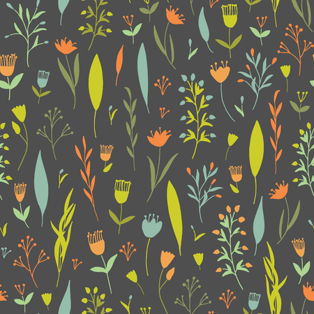 Vector hand drawn floral seamless pattern and backdrop. Elegant plant background. Intricate modern summer and spring flower illustration set.のイラスト素材