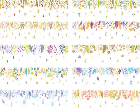 Elegant hand drawn botanical summer and spring, winter and fall floral set.のイラスト素材