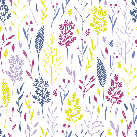 Vector hand drawn floral seamless pattern and backdrop. Elegant plant background. Intricate modern fall and winter flower illustration set.のイラスト素材