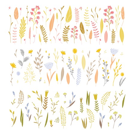 Vector elegant cute flower big collection. Feminine floral graphic design elements. Leaves and branches.のイラスト素材