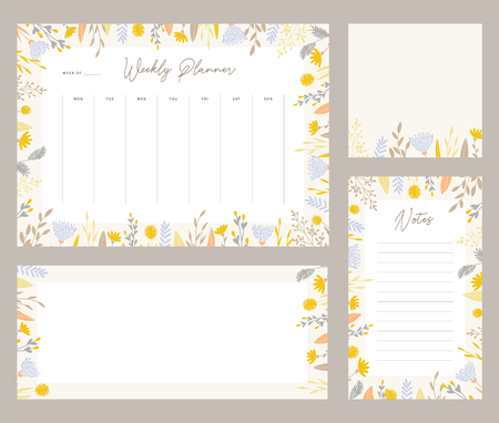 Cute weekly planner templates with an elegant floral pastel tone organizers and notepads.のイラスト素材