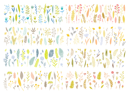 Vector elegant cute flower big collection. Feminine floral graphic design elements. Leaves and branches.のイラスト素材