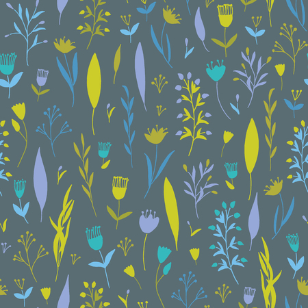 Vector hand drawn floral seamless pattern and backdrop. Elegant plant background. Intricate modern summer and spring flower illustration set.のイラスト素材