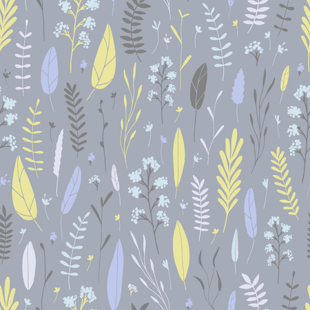 Vector hand drawn floral seamless pattern and backdrop. Elegant plant background. Intricate modern summer and spring flower illustration set.のイラスト素材