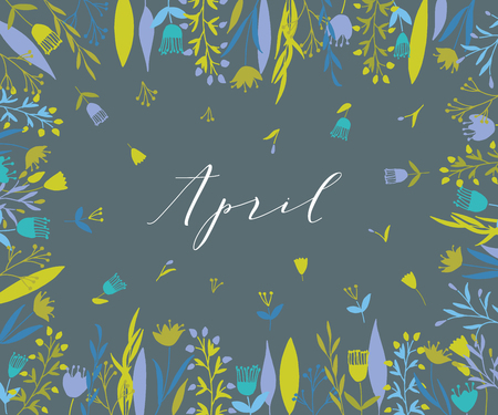 Plant frame composition with calligraphic word April. Spring frame background.のイラスト素材