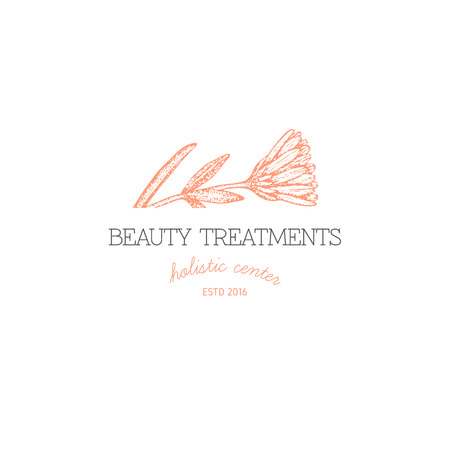 Vector vintage hand drawn herb logo. Alternative medicine, ayurveda, pharmacy, homeopathy, beauty shop, holistic center logo, badge, emblem.のイラスト素材