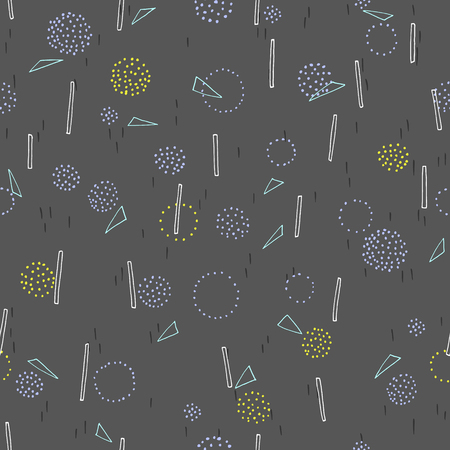 Vector hand drawn abstract seamless pattern. Minimal hipster minimalistic repeating background. Memphis style backdrop.のイラスト素材