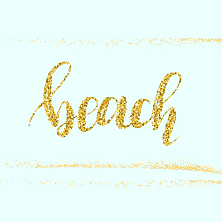 Vector hand written word "beach". Modern brush lettering, calligraphic quote.のイラスト素材