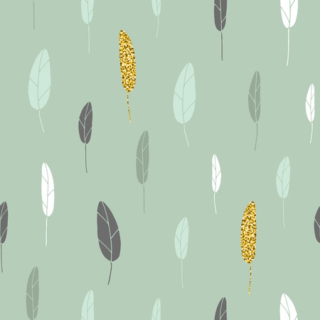 Vector hand drawn minimalist hipster leaf seamless pattern. Modern, cute background. Plant, floral, nature repeating pattern. Elegant, feminine backdrop.のイラスト素材