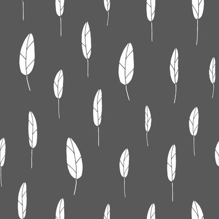 Vector hand drawn minimalist hipster leaf seamless pattern. Modern, cute background. Plant, floral, nature repeating pattern. Elegant, feminine backdrop.のイラスト素材