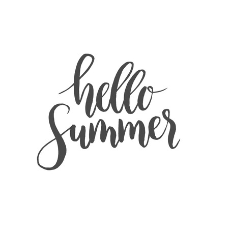 Vector hand written phrase "hello summer". Modern brush lettering, calligraphic quote hello summer.のイラスト素材