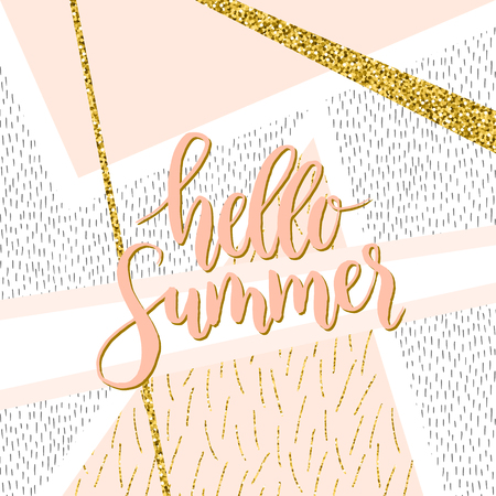 Vector hand written word "hello summer". Modern brush lettering, calligraphic quote hello summer.のイラスト素材