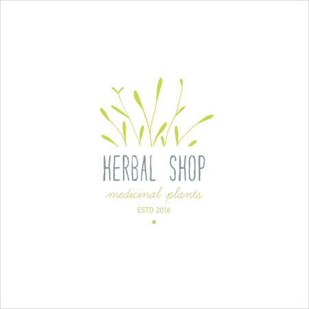 Vector trendy hand drawn beauty, organic cosmetics, alternative medicine, homeopathy logo, badge, emblem, logotype. Elegant plant, floral logo.のイラスト素材