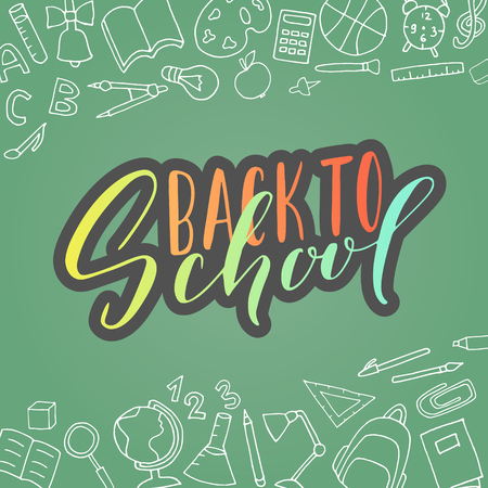 Vector hand written lettering quote. Modern calligraphy phrase. Back to school.のイラスト素材