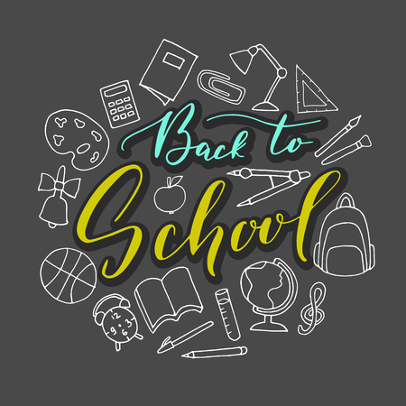 Vector hand written lettering quote. Modern calligraphy phrase. Back to school.のイラスト素材
