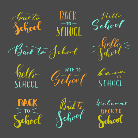 Vector hand written lettering quotes. Modern calligraphy phrases. Back to school, hello school.のイラスト素材