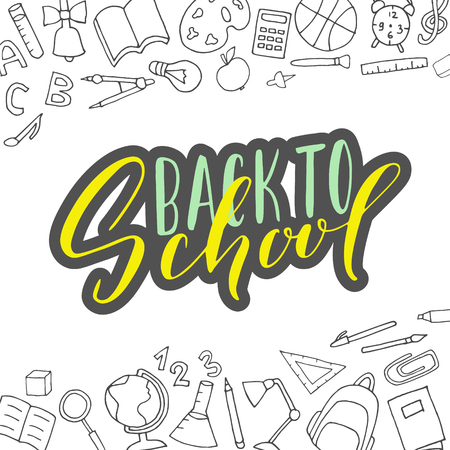Vector hand written lettering quotes. Modern calligraphy phrases. Back to school, hello school.のイラスト素材