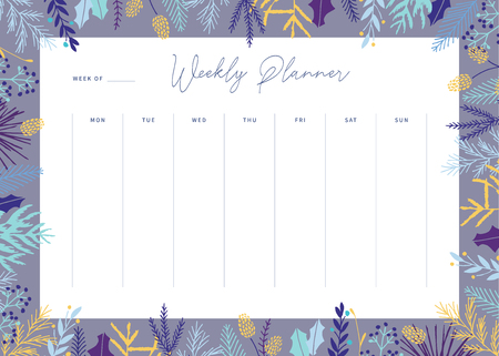 Cute vector weekly planner template. Elegant floral pastel tone organizer and notepad. Week calendar schedule.のイラスト素材