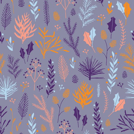 Vector hand drawn floral seamless pattern and backdrop. Elegant plant background. Intricate modern Christmas winter flower illustration set.のイラスト素材