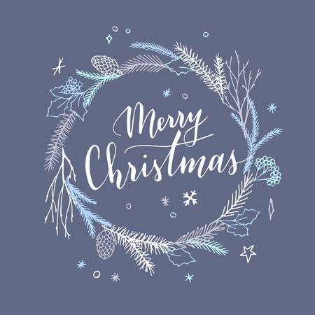 Vector hand drawn Christmas card. Elegant minimalist holiday card. Merry Christmas.のイラスト素材