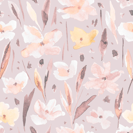 Elegant watercolor abstract floral seamless spring, summer pattern. Feminine watercolor trendy flower illustration, art print and backdrop. Stylish cute pastel colors autumn repeating background.の写真素材