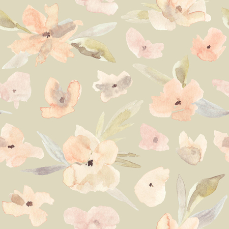 Elegant watercolor abstract floral seamless spring, summer pattern. Feminine watercolor trendy flower illustration, art print and backdrop. Stylish cute pastel colors autumn repeating background.の写真素材