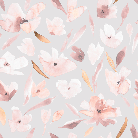 Winter elegant watercolor abstract floral seamless pattern. Feminine trendy spring flower illustration, art print and backdrop. Stylish cute pastel colors Christmas festive repeating background.の写真素材