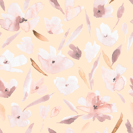 Elegant watercolor abstract floral seamless spring, summer pattern. Feminine watercolor trendy flower illustration, art print and backdrop. Stylish cute pastel colors autumn repeating background.の写真素材