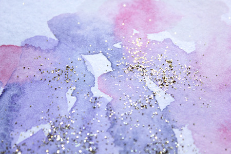Abstract watercolor glittery background. Dreamy, blurred, magical backdrop. Elegant, feminine, soft light, golden abstraction.の写真素材