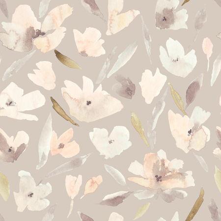 Elegant watercolor abstract floral seamless spring, summer pattern. Feminine watercolor trendy flower illustration, art print and backdrop. Stylish cute pastel colors autumn repeating background.の写真素材