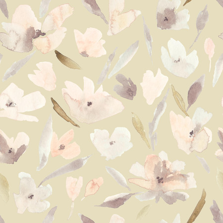 Elegant watercolor abstract floral seamless spring, summer pattern. Feminine watercolor trendy flower illustration, art print and backdrop. Stylish cute pastel colors autumn repeating background.の写真素材