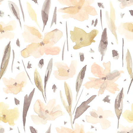 Elegant watercolor abstract floral seamless spring, summer pattern. Feminine watercolor trendy flower illustration, art print and backdrop. Stylish cute pastel colors autumn repeating background.の写真素材