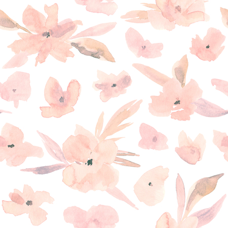 Elegant watercolor abstract floral seamless spring, summer pattern. Feminine watercolor trendy flower illustration, art print and backdrop. Stylish cute pastel colors autumn repeating background.の写真素材