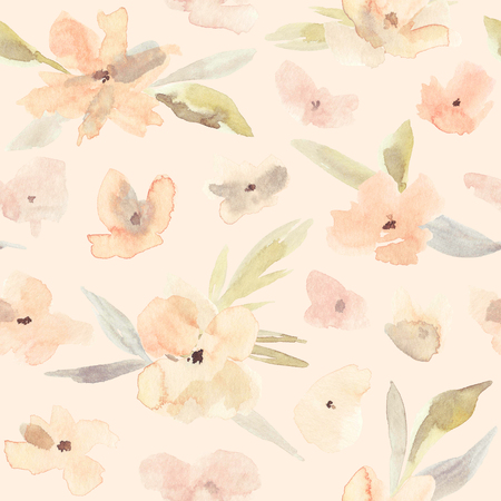 Elegant watercolor abstract floral seamless spring, summer pattern. Feminine watercolor trendy flower illustration, art print and backdrop. Stylish cute pastel colors autumn repeating background.の写真素材