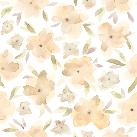 Elegant watercolor abstract floral seamless spring, summer pattern. Feminine watercolor trendy flower illustration, art print and backdrop. Stylish cute pastel colors autumn repeating background.の写真素材