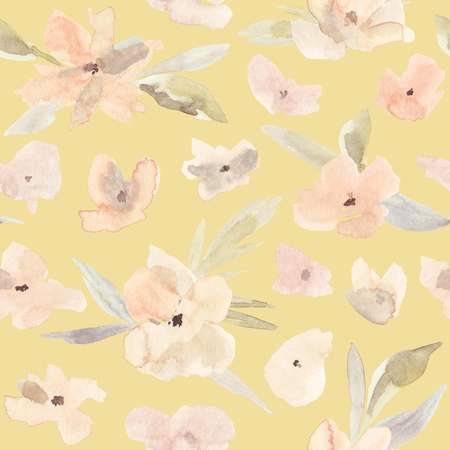 Elegant watercolor abstract floral seamless spring, summer pattern. Feminine watercolor trendy flower illustration, art print and backdrop. Stylish cute pastel colors autumn repeating background.の写真素材