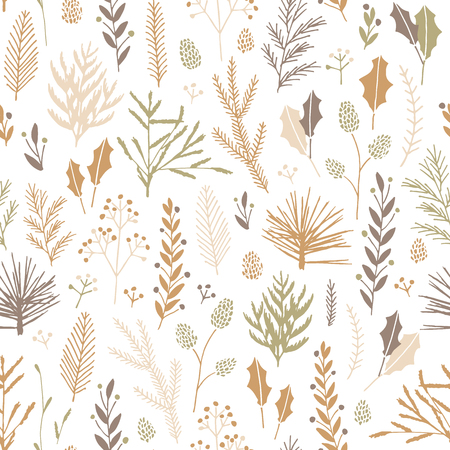 Vector hand drawn floral seamless pattern and backdrop. Elegant plant background. Intricate modern Christmas winter flower illustration set.のイラスト素材
