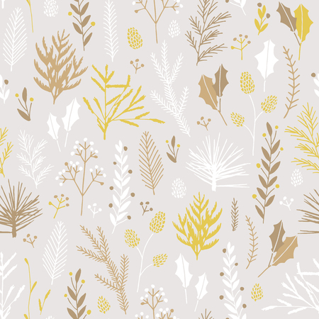 Vector hand drawn floral seamless pattern and backdrop. Elegant plant background. Intricate modern Christmas winter flower illustration set.のイラスト素材