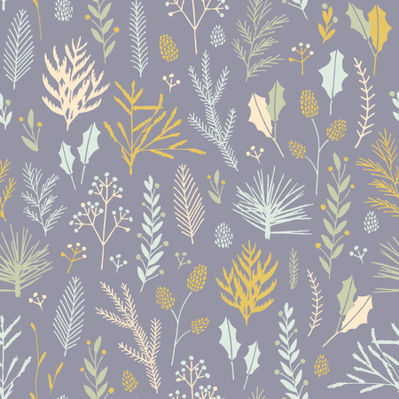 Vector hand drawn floral seamless pattern and backdrop. Elegant plant background. Intricate modern Christmas winter flower illustration set.のイラスト素材