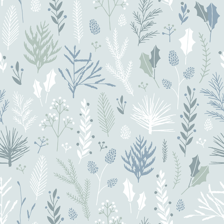 Vector hand drawn floral seamless pattern and backdrop. Elegant plant background. Intricate modern Christmas winter flower illustration set.のイラスト素材