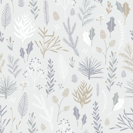 Vector hand drawn floral seamless pattern and backdrop. Elegant plant background. Intricate modern Christmas winter flower illustration set.のイラスト素材