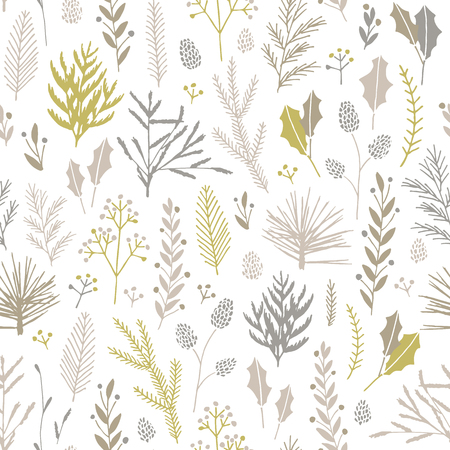 Vector hand drawn floral seamless pattern and backdrop. Elegant plant background. Intricate modern Christmas winter flower illustration set.のイラスト素材