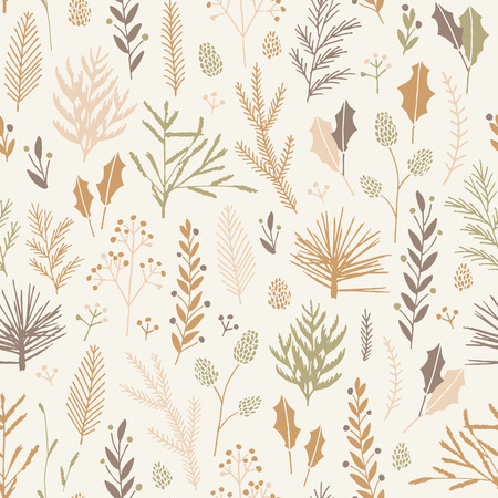 Vector hand drawn floral seamless pattern and backdrop. Elegant plant background. Intricate modern Christmas winter flower illustration set.のイラスト素材