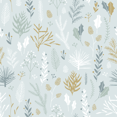 Vector hand drawn floral seamless pattern and backdrop. Elegant plant background. Intricate modern Christmas winter flower illustration set.のイラスト素材