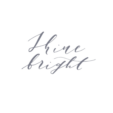 Elegant stylish Christmas hand lettered quote for greeting cards. Minimalist vector hand written holiday delicate phrase. Gentle feminine calligraphic festive brush lettering. Shine brightのイラスト素材