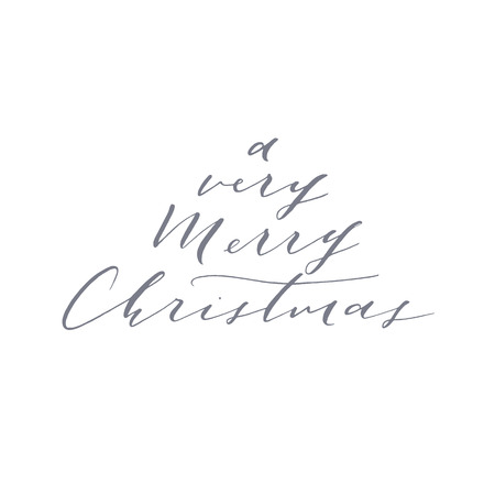 Elegant stylish Christmas hand lettered quote for greeting cards. Minimalist vector hand written holiday delicate phrase. Gentle feminine calligraphic festive brush lettering. A very Merry Christmas.のイラスト素材