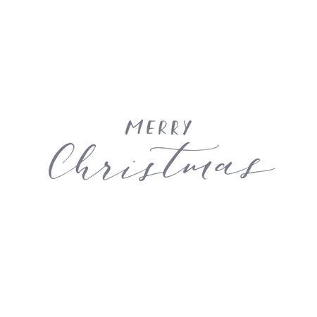 Elegant stylish Christmas hand lettered quote for greeting cards. Minimalist vector hand written holiday delicate phrase. Gentle feminine calligraphic festive brush lettering. Merry Christmas.のイラスト素材